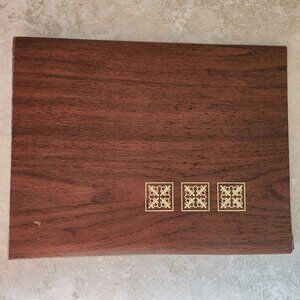 Vintage 60s 70s Photo Album Wood Grain Design Brass Gold Inlay Spiral Binding